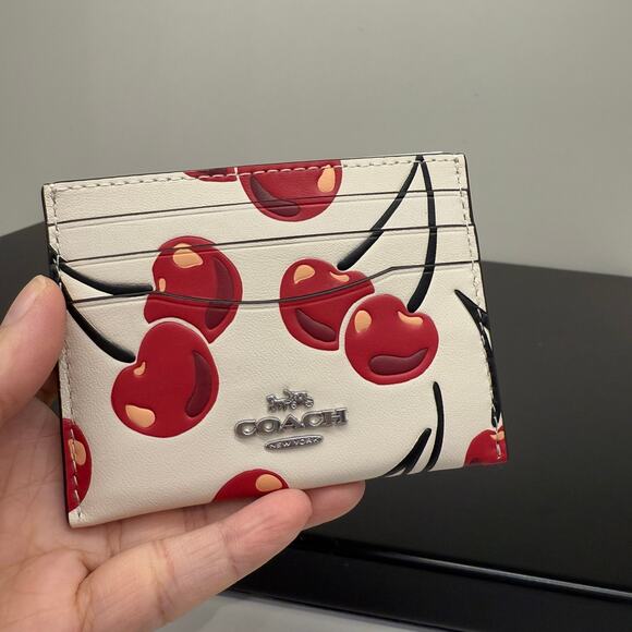 Coach CAA87 Slim Id Card Case With Cherry Print - Picture 1 of 4
